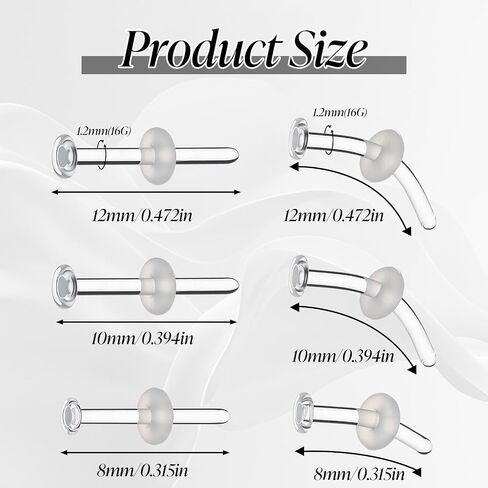 12pcs Glass Piercing Retainers 16G Curved Clear Nose Studs for Work Surgery Sports Cartilage Tragus Conch Daith Helix Nose Septum Eyebrow Piercing Jewelry for Men Women in Kuwait