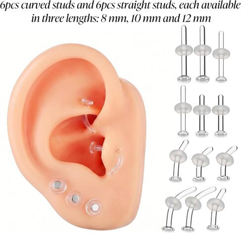 12pcs Glass Piercing Retainers 16G Curved Clear Nose Studs for Work Surgery Sports Cartilage Tragus Conch Daith Helix Nose Septum Eyebrow Piercing Jewelry for Men Women in Kuwait