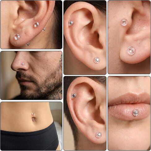 12pcs Glass Piercing Retainers 16G Curved Clear Nose Studs for Work Surgery Sports Cartilage Tragus Conch Daith Helix Nose Septum Eyebrow Piercing Jewelry for Men Women in Kuwait