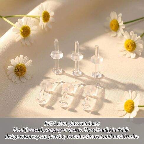 12pcs Glass Piercing Retainers 16G Curved Clear Nose Studs for Work Surgery Sports Cartilage Tragus Conch Daith Helix Nose Septum Eyebrow Piercing Jewelry for Men Women in Kuwait