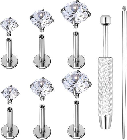 AOEDEJ 20/18/16G Titanium Internally Threaded Flat Back Stud Earrings 3/4/5mm Stars Square CZ Nose Lip Medusa Monroe Labret Piercing Jewelry for Cartilage Conch Tragus Helix Ear Studs in Kuwait