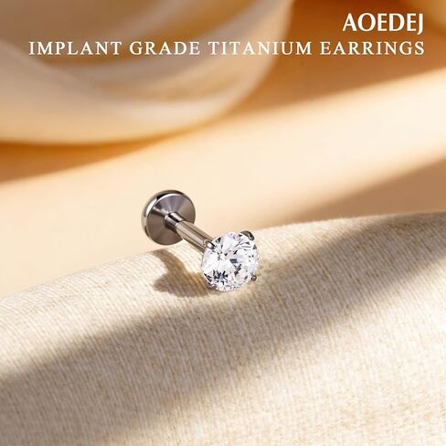 AOEDEJ 20/18/16G Titanium Internally Threaded Flat Back Stud Earrings 3/4/5mm Stars Square CZ Nose Lip Medusa Monroe Labret Piercing Jewelry for Cartilage Conch Tragus Helix Ear Studs in Kuwait