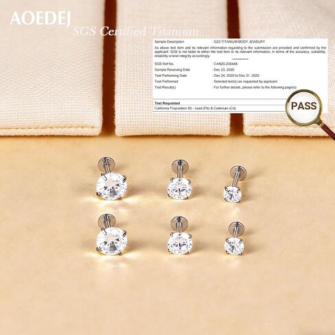 AOEDEJ 20/18/16G Titanium Internally Threaded Flat Back Stud Earrings 3/4/5mm Stars Square CZ Nose Lip Medusa Monroe Labret Piercing Jewelry for Cartilage Conch Tragus Helix Ear Studs in Kuwait