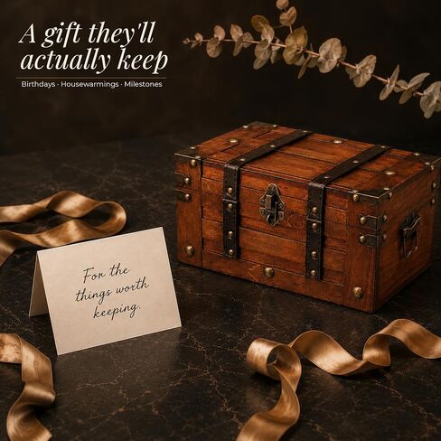 Wooden Treasure Chest with Removable Tray, Locking Latch and Antique Metal Hardware for Keepsakes, Jewelry, Coins and Collectibles, Decorative Small Wooden Treasure Chest Box (11 x 7.1 x 5.5 Inch) in Saudi Arabia