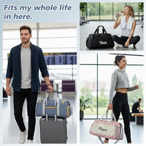 Personalized Duffel Bag with Custom Name Embroidery Waterproof Oxford Cloth Gym Travel Bag Shoe Wet Pockets Sport Overnight Weekender Bag for Women Men Christmas Groomsman Gift (Blue) in Saudi Arabia