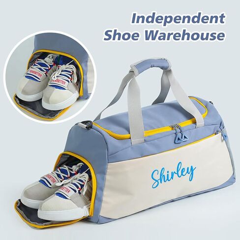 Personalized Duffel Bag with Custom Name Embroidery Waterproof Oxford Cloth Gym Travel Bag Shoe Wet Pockets Sport Overnight Weekender Bag for Women Men Christmas Groomsman Gift (Blue) in Saudi Arabia