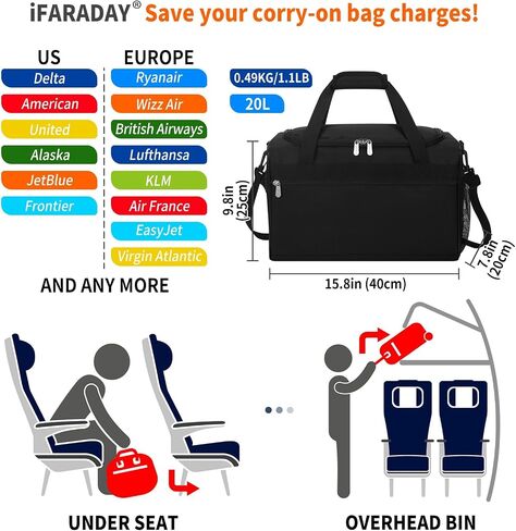 iFARADAY 20L Small Duffle Bag for Gym - Carry On Personal Item Travel Duffle Bag, Weekender & Overnight Bag for Travel, Sports, Workout (Black) in Saudi Arabia