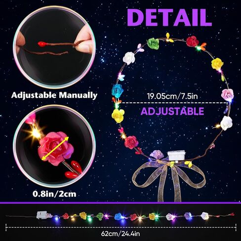 50 قطعة من عصابات الرأس التيجان على شكل زهرة LED مع أشرطة، عصابة رأس مضيئة للنساء، مستلزمات الحفلات المتوهجة في الظلام لحفلات الزفاف وأعياد الميلاد in Kuwait