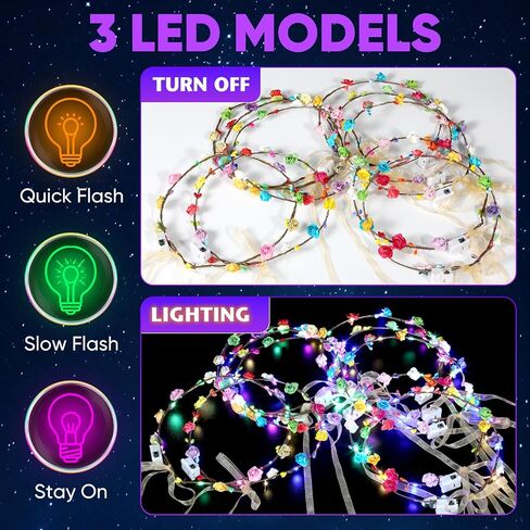 50 قطعة من عصابات الرأس التيجان على شكل زهرة LED مع أشرطة، عصابة رأس مضيئة للنساء، مستلزمات الحفلات المتوهجة في الظلام لحفلات الزفاف وأعياد الميلاد in Kuwait