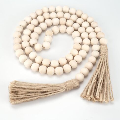 58in Wood Bead with Tassels – Boho Farmhouse Decor for Wall, Vase, Tray – Handmade Wooden Beads Home Decor in Saudi Arabia
