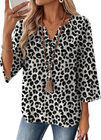 AKEWEI Womens 3/4 Sleeve Tops V Neck Linen Blouse Button Down Shirts for Women Dressy Casual 2026 in Kuwait