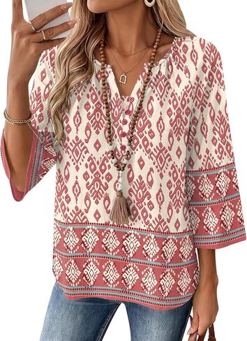 AKEWEI Womens 3/4 Sleeve Tops V Neck Linen Blouse Button Down Shirts for Women Dressy Casual 2026 in Kuwait