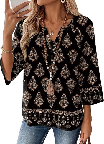 AKEWEI Womens 3/4 Sleeve Tops V Neck Linen Blouse Button Down Shirts for Women Dressy Casual 2026 in Kuwait