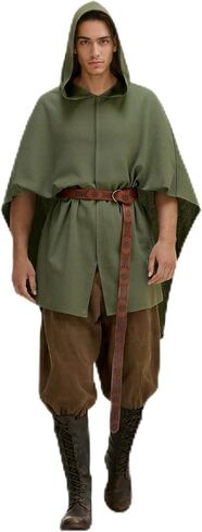 Medieval Hooded Cloak for Adults, Vintage Renaissance Cape with Belt Hobbit Costume LARP Renaissance Fair Halloween in Kuwait