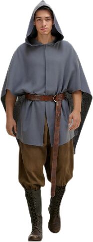 Medieval Hooded Cloak for Adults, Vintage Renaissance Cape with Belt Hobbit Costume LARP Renaissance Fair Halloween in Kuwait