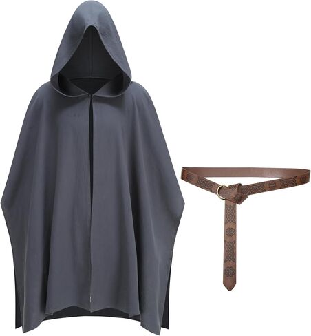 Medieval Hooded Cloak for Adults, Vintage Renaissance Cape with Belt Hobbit Costume LARP Renaissance Fair Halloween in Kuwait