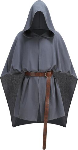 Medieval Hooded Cloak for Adults, Vintage Renaissance Cape with Belt Hobbit Costume LARP Renaissance Fair Halloween in Kuwait
