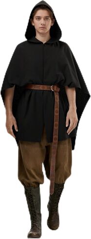 Medieval Hooded Cloak for Adults, Vintage Renaissance Cape with Belt Hobbit Costume LARP Renaissance Fair Halloween in Kuwait