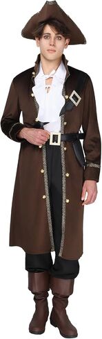 زي EraSpooky الرجالي الفاخر لقراصنة القراصنة، مجموعة أحزمة قبعة Jabot ذات معطف طويل لقراصنة الهالوين in Kuwait
