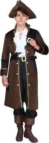 زي EraSpooky الرجالي الفاخر لقراصنة القراصنة، مجموعة أحزمة قبعة Jabot ذات معطف طويل لقراصنة الهالوين in Kuwait