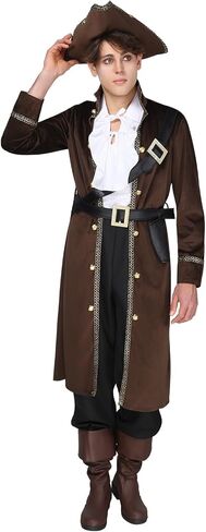 زي EraSpooky الرجالي الفاخر لقراصنة القراصنة، مجموعة أحزمة قبعة Jabot ذات معطف طويل لقراصنة الهالوين in Kuwait