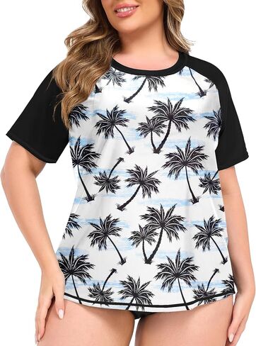 COOTRY Women's Plus Size Rash Guard with Built in Bra Short Sleeve Swimsuit Top Swim Shirt UPF50+ in Kuwait