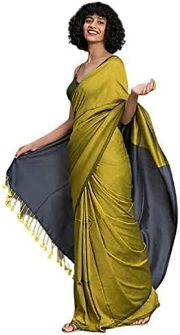 Women's Designer White Indian Handloom Ethnic Cotton Saree With Tassels Unstitched Blouse Piece. (Green) in Kuwait