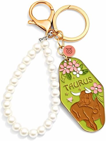 Women Zodiac Sign Keychain Car Key Chain Cute Pearl Bag Charm Purse Accessories Birthday Gift for Girl Friend in Saudi Arabia