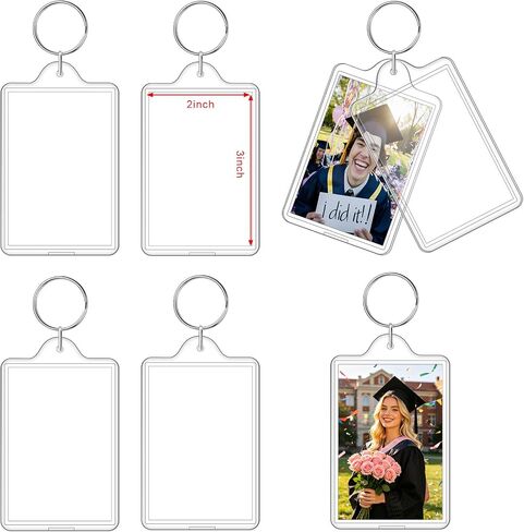 12 Pcs Photo Keychain (2.3 x 3.3inch) Transparent Picture Keychain, Acrylic Photo Insert Keychain DIY Personalize Favor Graduation Gift - Suitable for Photo Size 2 inch x 3 inch in Saudi Arabia