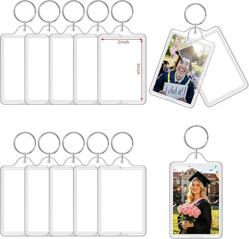 12 Pcs Photo Keychain (2.3 x 3.3inch) Transparent Picture Keychain, Acrylic Photo Insert Keychain DIY Personalize Favor Graduation Gift - Suitable for Photo Size 2 inch x 3 inch in Saudi Arabia