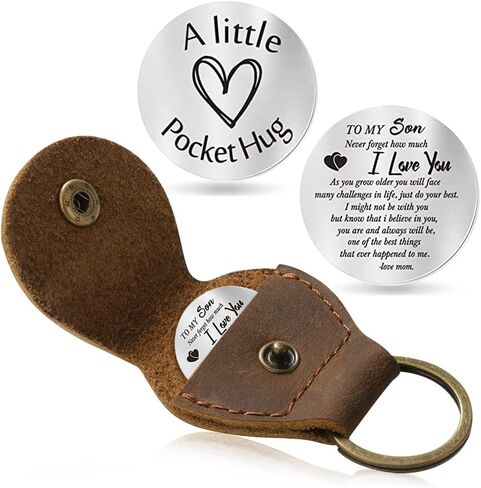 Jack&Chris Pocket Hug Token Long Distance Relationship Keepsake, Double Sided Message Engraved with Leather Keychain, JC65 in Saudi Arabia