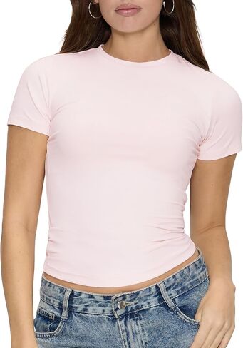 Womens Short Sleeve T Shirts - Summer Tops Slim Fit Y2k Basic Tee for Workout in Saudi Arabia