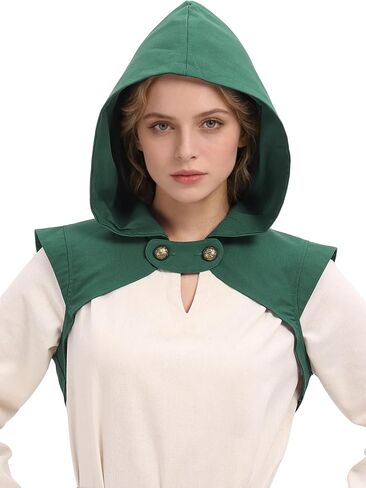 C-ZOFEK Medieval Cowl Hood Elf Forest Runner Hood Renaissance Faux Suede Cape for Adult Women in Kuwait
