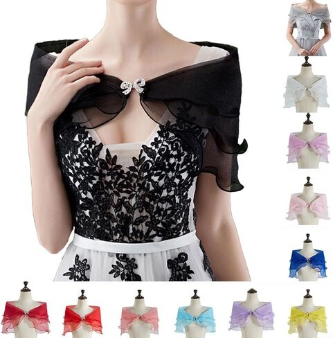 Women's Solid Color Chiffon Shrug Shawl Evening Party Dress Cover Up Shoulder Cape For Wedding Black Grey Purple White in Kuwait
