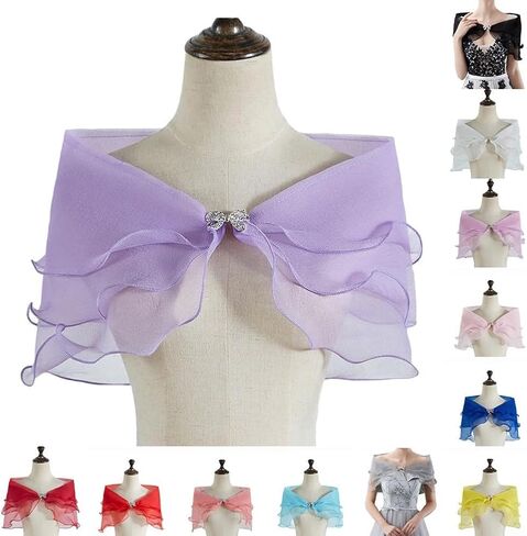 Women's Solid Color Chiffon Shrug Shawl Evening Party Dress Cover Up Shoulder Cape For Wedding Black Grey Purple White in Kuwait