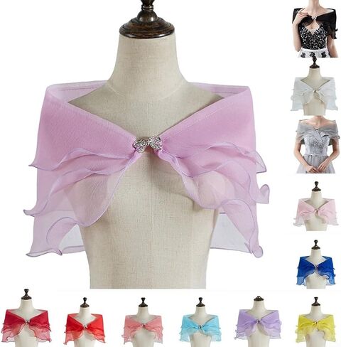Women's Solid Color Chiffon Shrug Shawl Evening Party Dress Cover Up Shoulder Cape For Wedding Black Grey Purple White in Kuwait