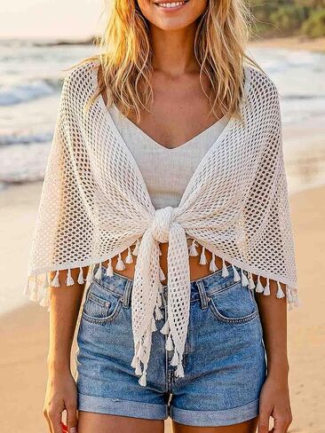 JAKAWIN Mesh Shawl Wraps Beige Cape Boho Hip Scarf for Women in Kuwait