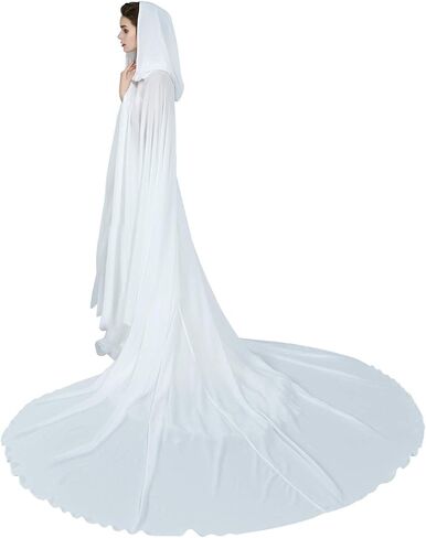 BEAUTELICATE Wedding Bridal Hooded Cloak Medieval Renaissance Cape Women Chiffon Shawl Wrap Pageant Train in Kuwait
