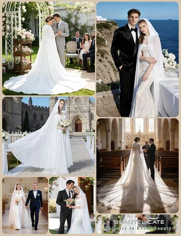 BEAUTELICATE Wedding Bridal Hooded Cloak Medieval Renaissance Cape Women Chiffon Shawl Wrap Pageant Train in Kuwait