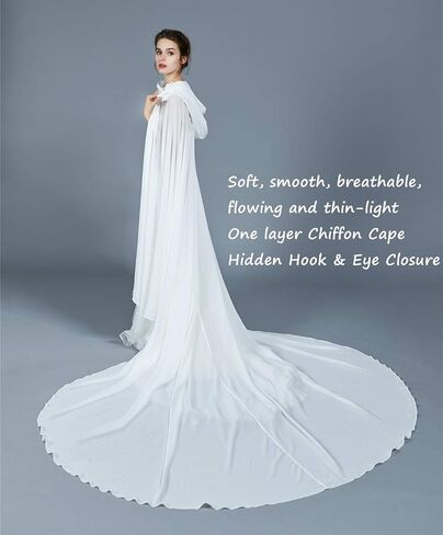 BEAUTELICATE Wedding Bridal Hooded Cloak Medieval Renaissance Cape Women Chiffon Shawl Wrap Pageant Train in Kuwait