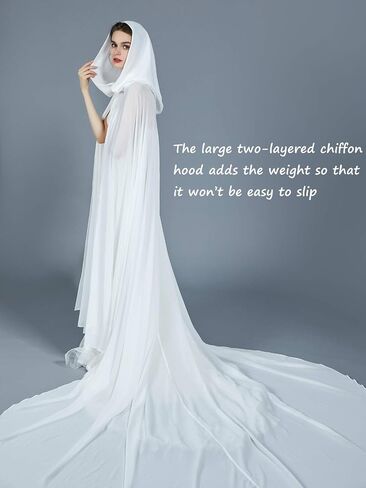 BEAUTELICATE Wedding Bridal Hooded Cloak Medieval Renaissance Cape Women Chiffon Shawl Wrap Pageant Train in Kuwait