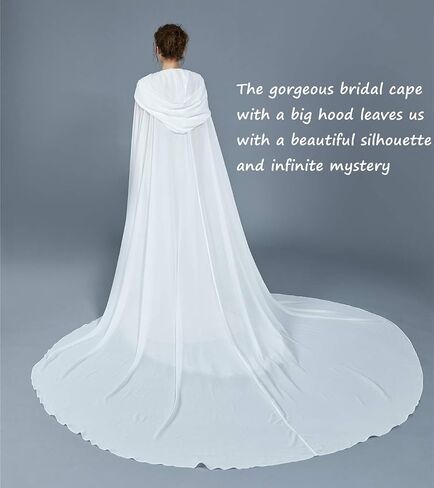 BEAUTELICATE Wedding Bridal Hooded Cloak Medieval Renaissance Cape Women Chiffon Shawl Wrap Pageant Train in Kuwait
