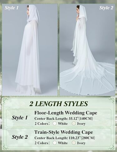 BEAUTELICATE Wedding Bridal Hooded Cloak Medieval Renaissance Cape Women Chiffon Shawl Wrap Pageant Train in Kuwait