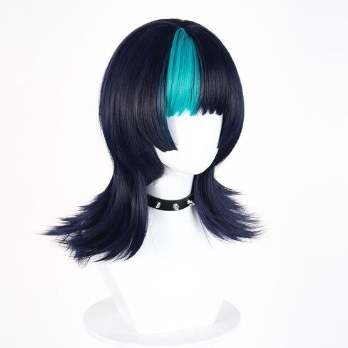 Probeauty Black Mixed Blue Wig with Choker Anime Cosplay Wig with Bangs for Halloween Costume Party in Saudi Arabia
