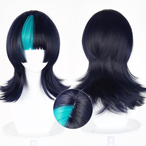 Probeauty Black Mixed Blue Wig with Choker Anime Cosplay Wig with Bangs for Halloween Costume Party in Saudi Arabia
