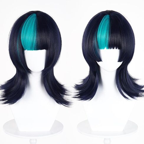 Probeauty Black Mixed Blue Wig with Choker Anime Cosplay Wig with Bangs for Halloween Costume Party in Saudi Arabia