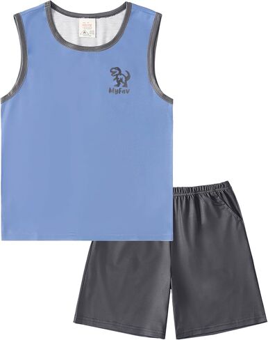 MyFav Boys Tank Top and Shorts with Pockets Pajamas Set Summer Sleeveless Sleepwear Cozy Lounge Set in Kuwait