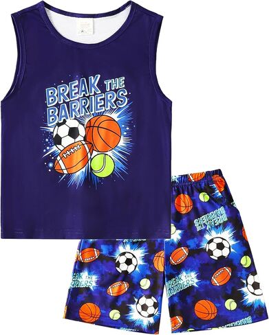 MyFav Boys Tank Top and Shorts with Pockets Pajamas Set Summer Sleeveless Sleepwear Cozy Lounge Set in Saudi Arabia