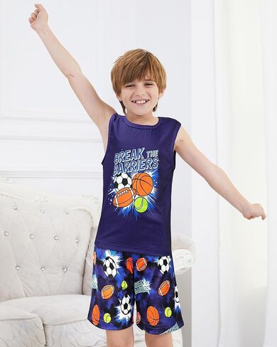 MyFav Boys Tank Top and Shorts with Pockets Pajamas Set Summer Sleeveless Sleepwear Cozy Lounge Set in Saudi Arabia