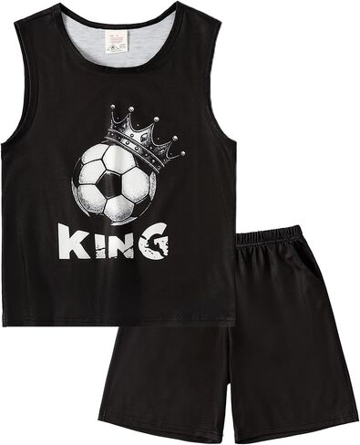 MyFav Boys Tank Top and Shorts with Pockets Pajamas Set Summer Sleeveless Sleepwear Cozy Lounge Set in Saudi Arabia